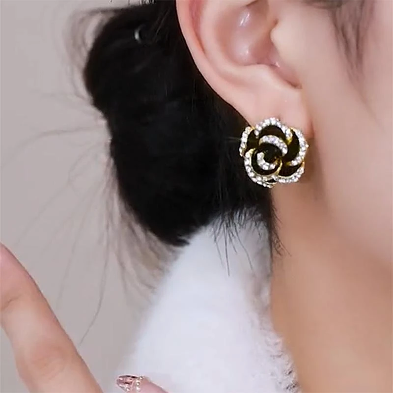 925银耳饰 防过敏耳环气质山茶花耳钉纯银针轻奢复古风高级感花朵