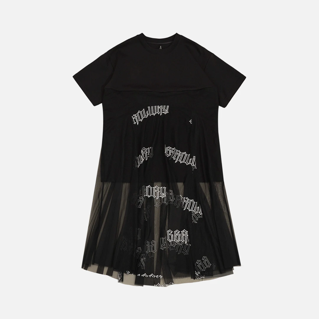 GGAHOLIDAY夏季时尚宽松复古潮流网纱拼接百搭显瘦连衣裙-152469