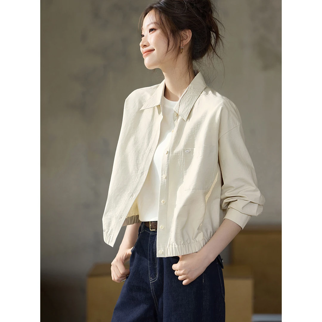 纸感棉衬衫外套女春秋季2025新款时尚休闲衬衣气质短款上衣小香风