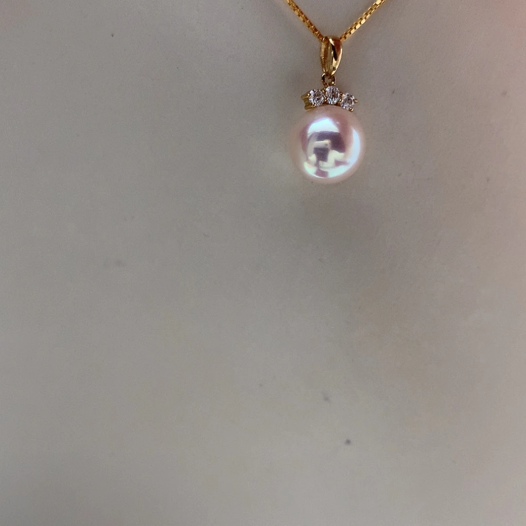 18K金镶嵌海水珍珠吊坠(赠链)8-8.5mm ak睫毛