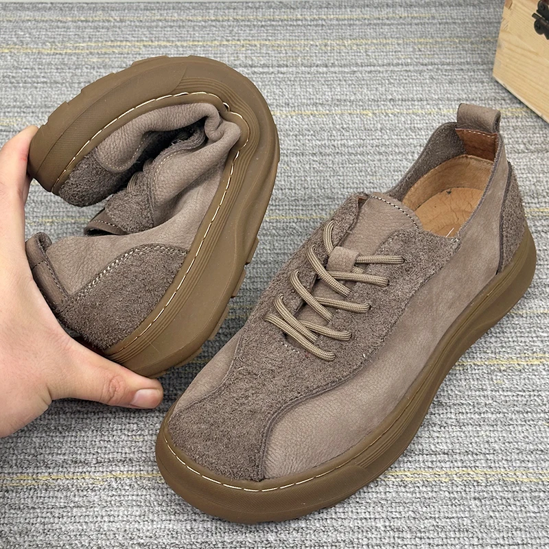 EAEOVNI秋季休闲皮鞋男新款软皮软底透气百搭磨砂皮系带男鞋