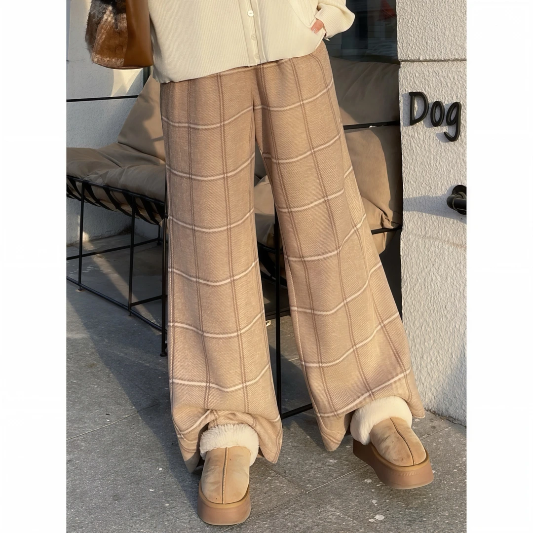 花契“首尔莓糕”大码女装冬季简约200斤胖mm慵懒复古休闲裤15811-C