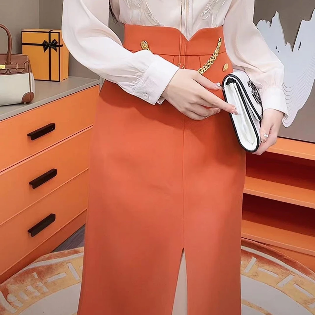 【芙娜妮】 国内法式设计师品牌夏季重工时尚感收腰半裙F2310719B