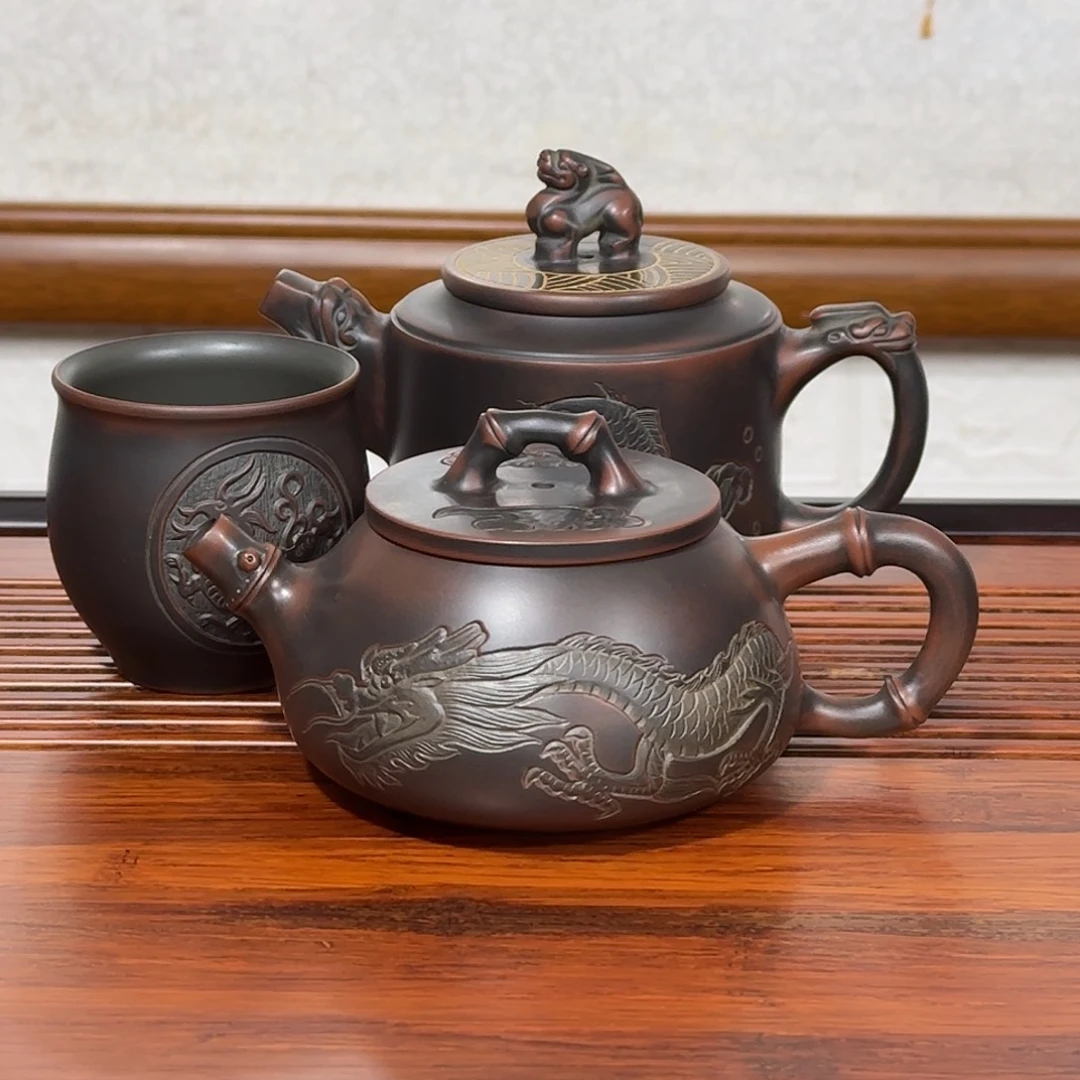 越***挡坭兴陶坭兴陶茶壶精品龙壶纯手工制作大师壶