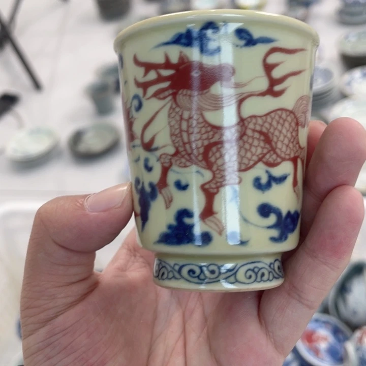 瓷片景德镇二号釉麒麟追风闻香杯