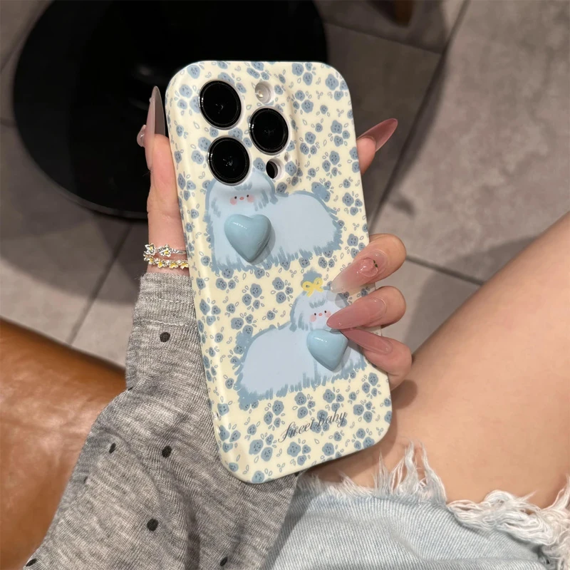 BANCA碎花狗狗立体爱心适用苹果16/15菲林手机壳华为vivo小米oppo