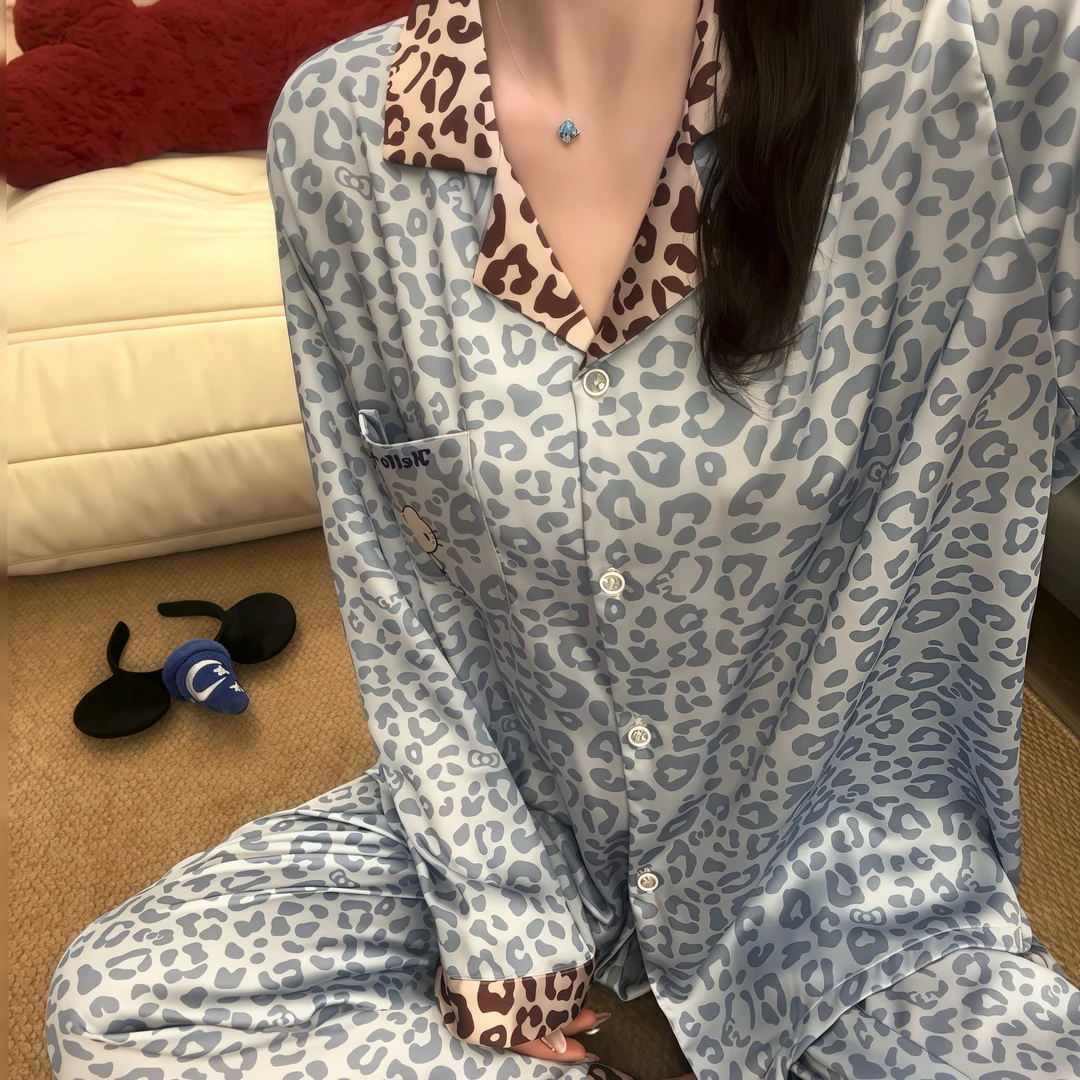 冰丝睡衣女大码胖mm宽松秋季薄款长袖长裤一整套女孩家居服可外穿