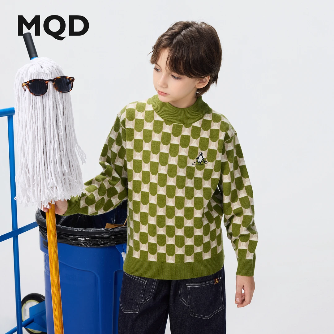 【艺术系列】MQD男童25冬新款学院满版保暖半高领毛衣9654W0760