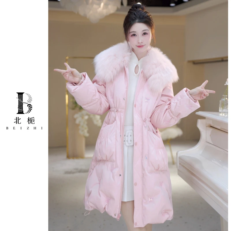 【北栀】重工蝴蝶镶钻披肩狐狸毛领羽绒服813933