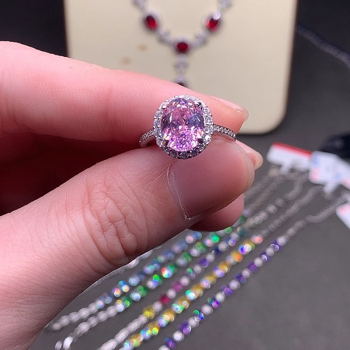 碧玺银S925镶嵌戒指樱花