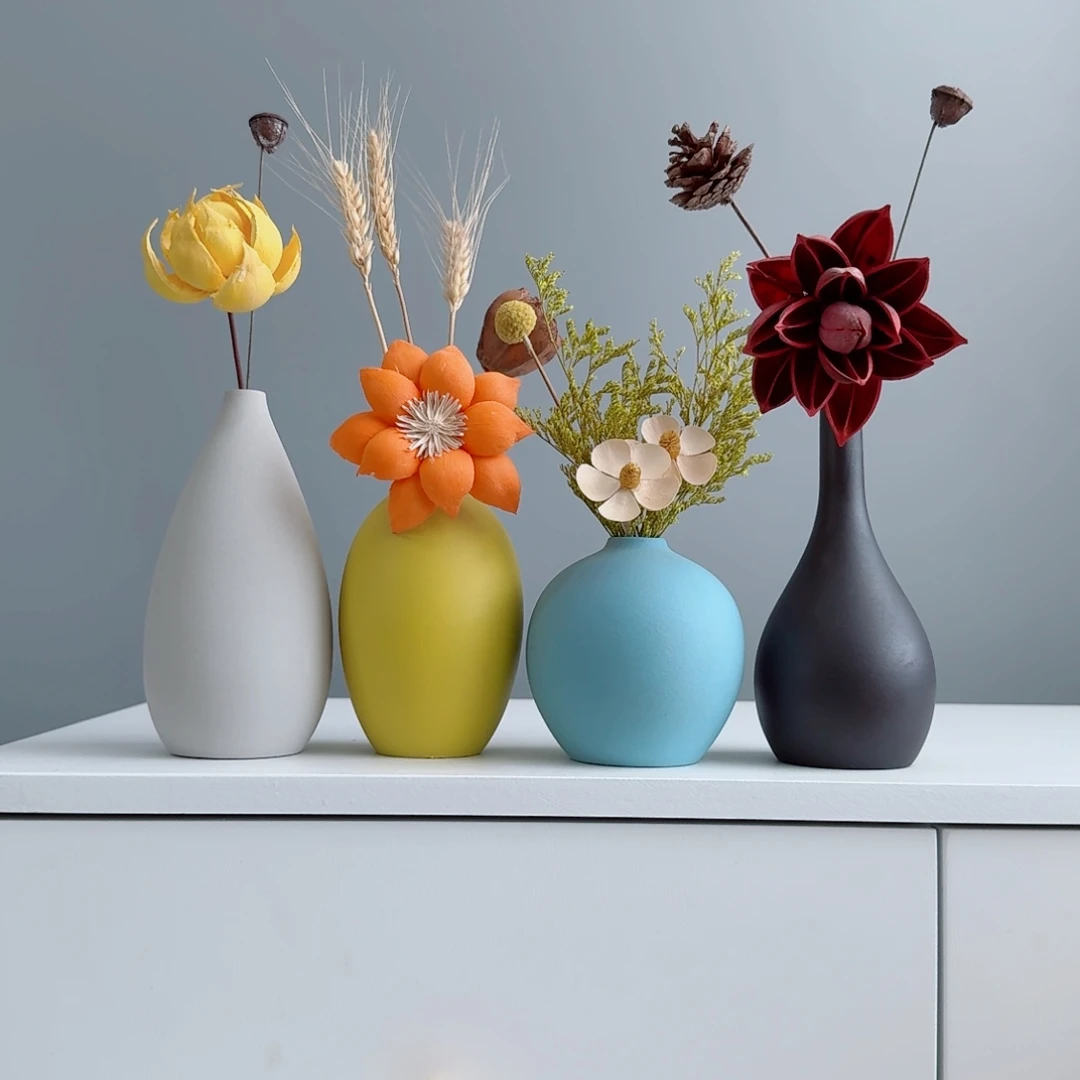 摆件陶瓷小花瓶摆件含花总高约20-30cm