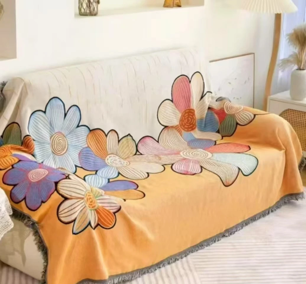 【金禧优品8】KM中号花儿朵朵沙发巾80*160±5（沙发巾缩水介意慎拍）