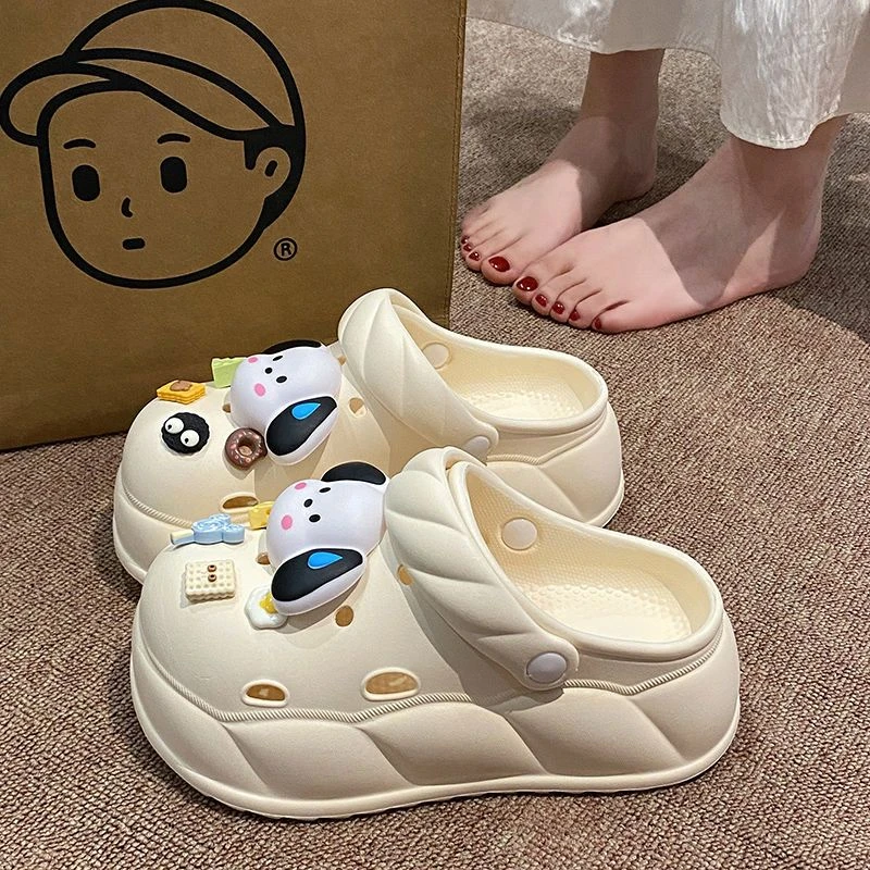按摩eva厚底洞洞鞋女外穿增高夏季凉鞋时尚百搭可爱卡通包头拖鞋
