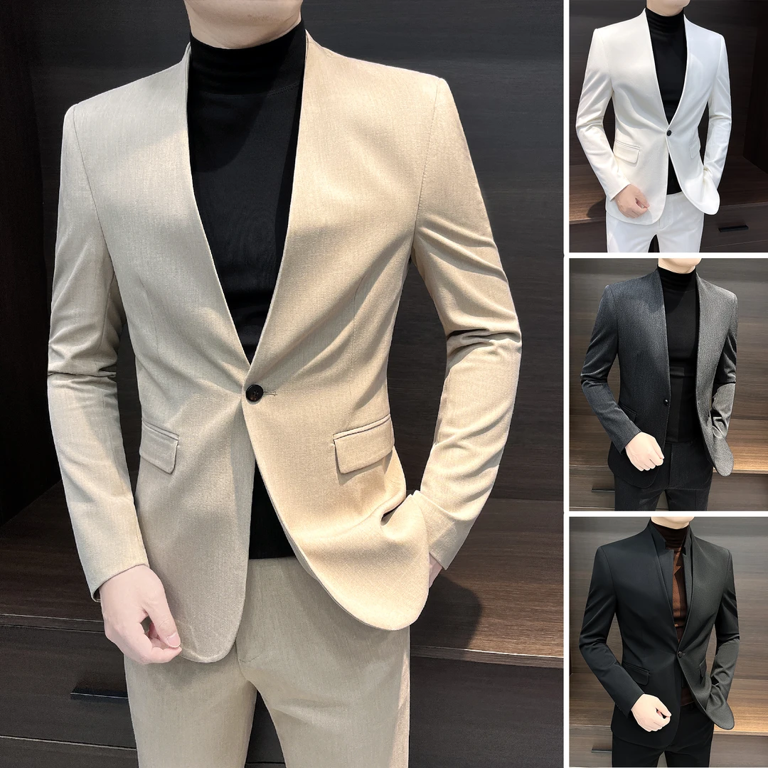 立领休闲西装外套男款秋季爆款2025新款潮流双层领帅气男士小西服