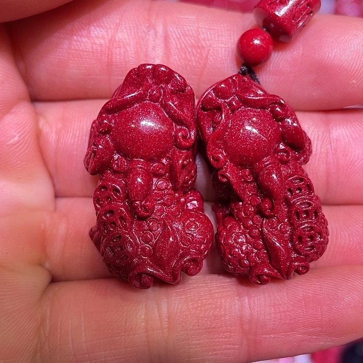 天然辰砂紫金砂情侣款貔貅吊坠