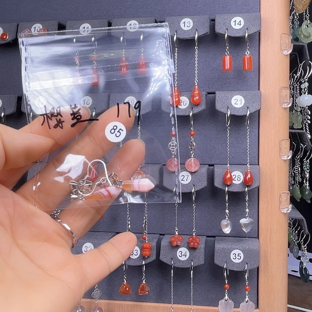 银S925镶嵌南红玛瑙耳饰紫**蓝