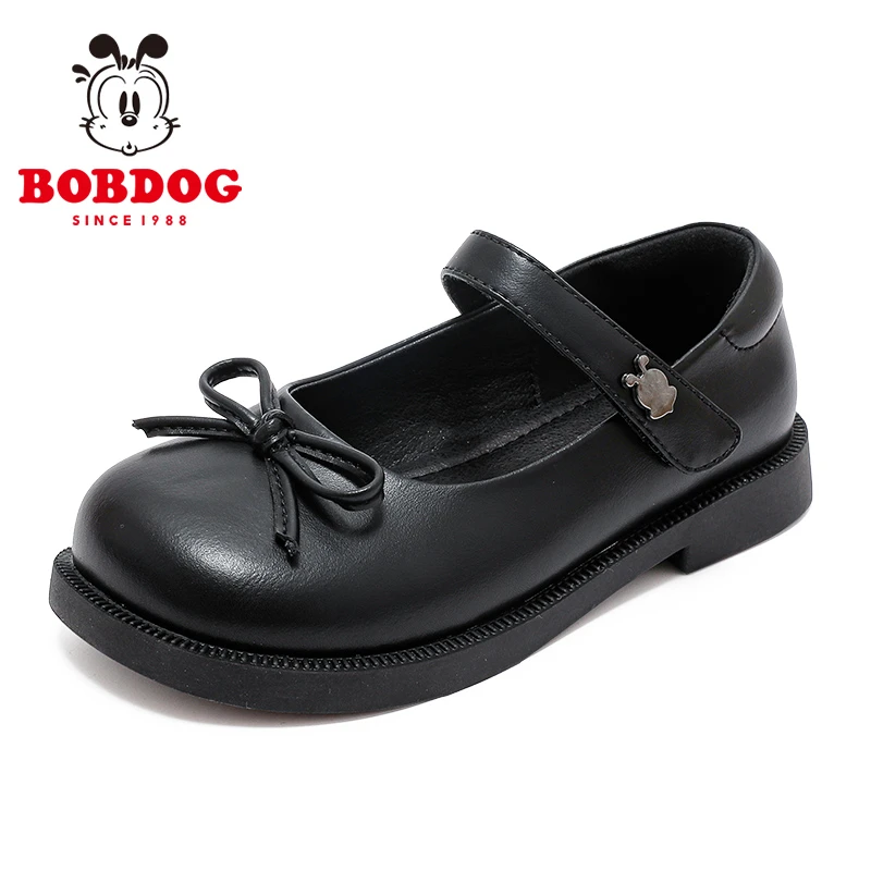 巴布豆2025春季新款公主鞋黑色小皮鞋学生鞋儿童韩版平底鞋