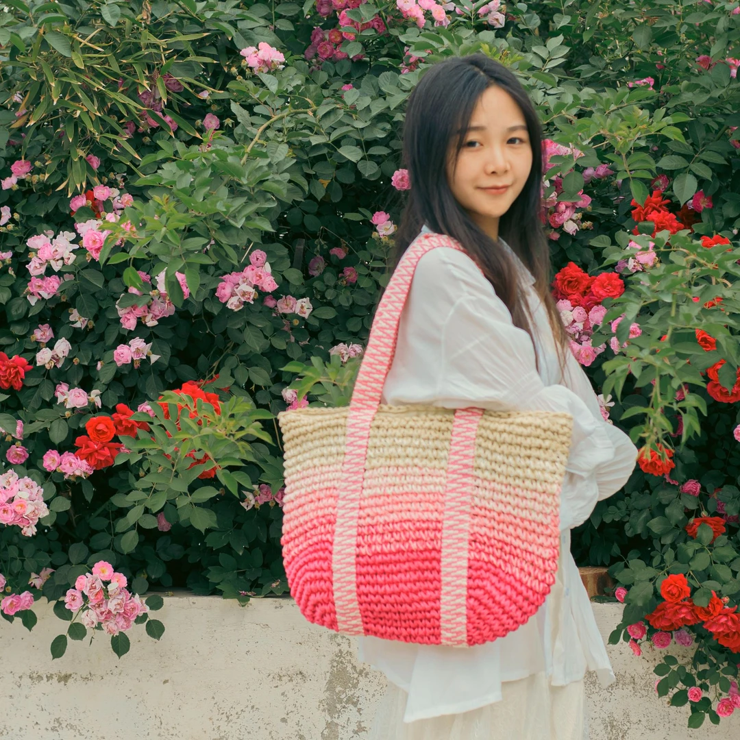 CERO YU夏季彩虹渐变草编托特包大包女单肩包手提包包手工编织