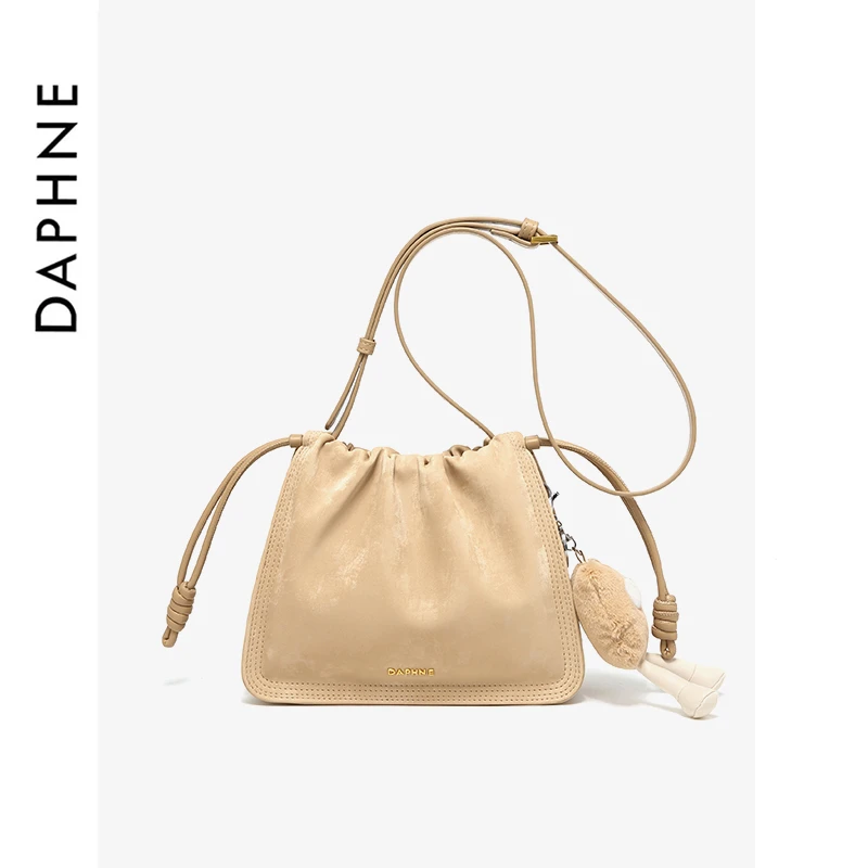 【达芙妮Daphne】时尚单肩包简约休闲抽绳斜挎包10184