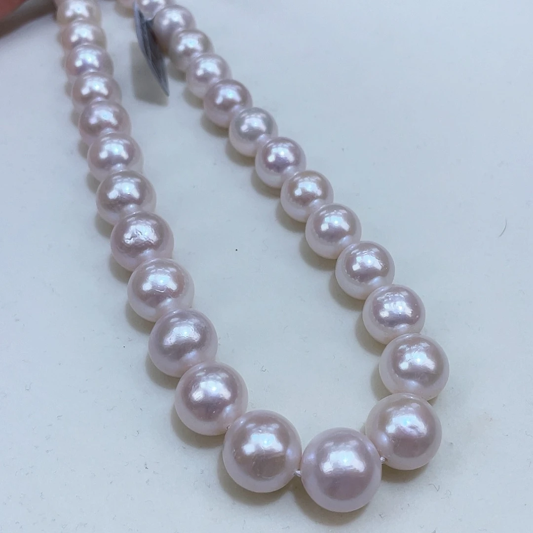 淡水珍珠11/13正圆镜面极光白透粉银S925镶嵌