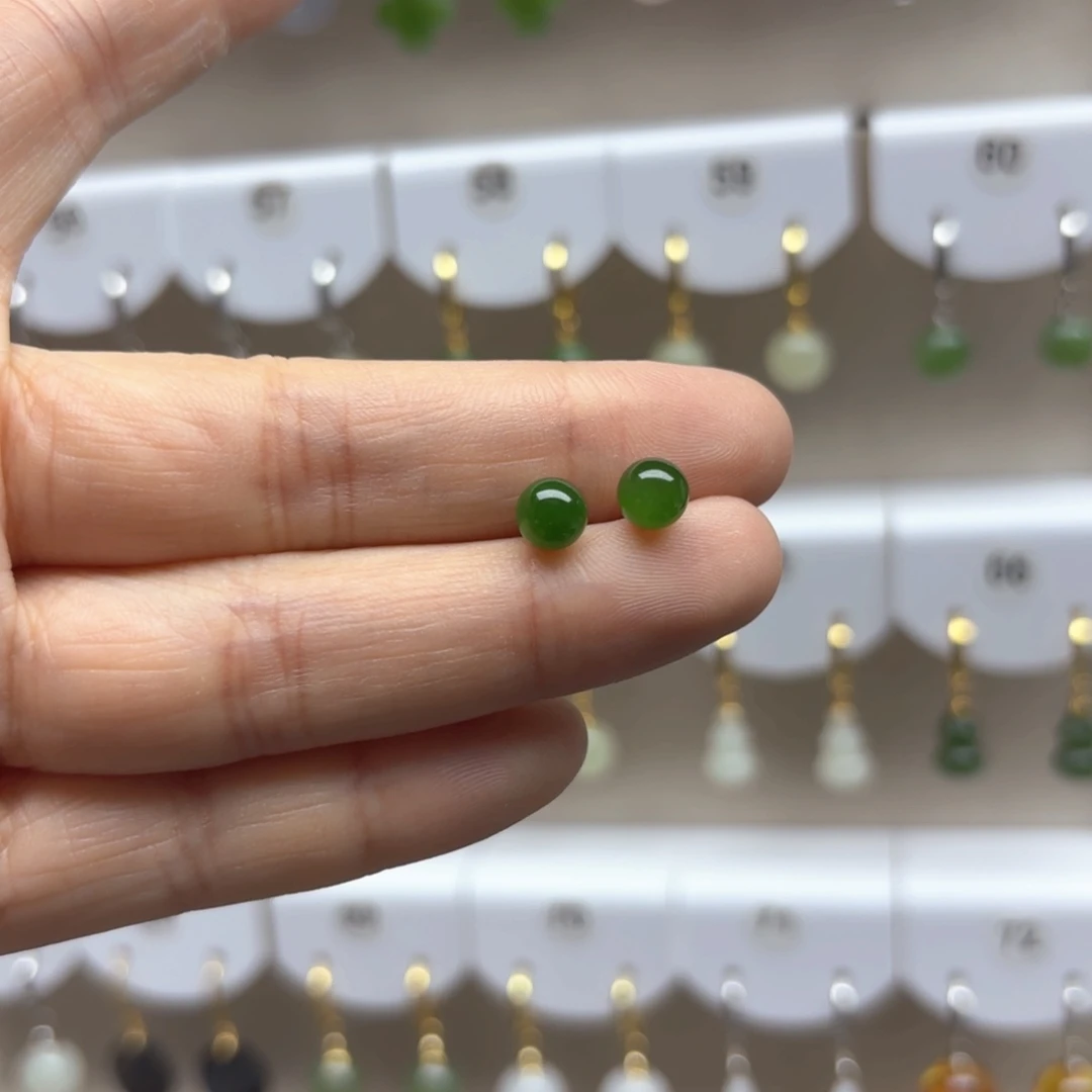 和田玉银S925镶嵌耳饰6m m