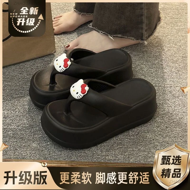 7.0可爱厚底eva人字拖女士夏季外穿防滑增高黑色沙滩拖鞋2025新款