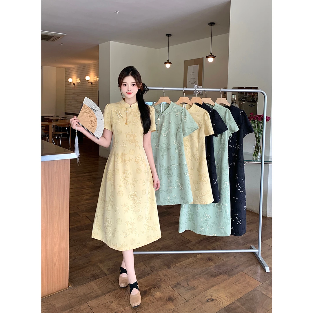 2025夏装新款胖mm大码女设计感新中式旗袍长短款国风连衣裙