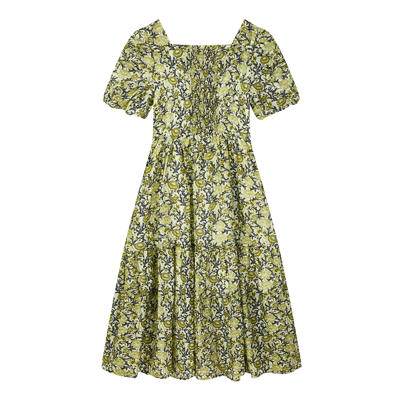 【达人专属】设计感法式复古印花连衣裙S2279