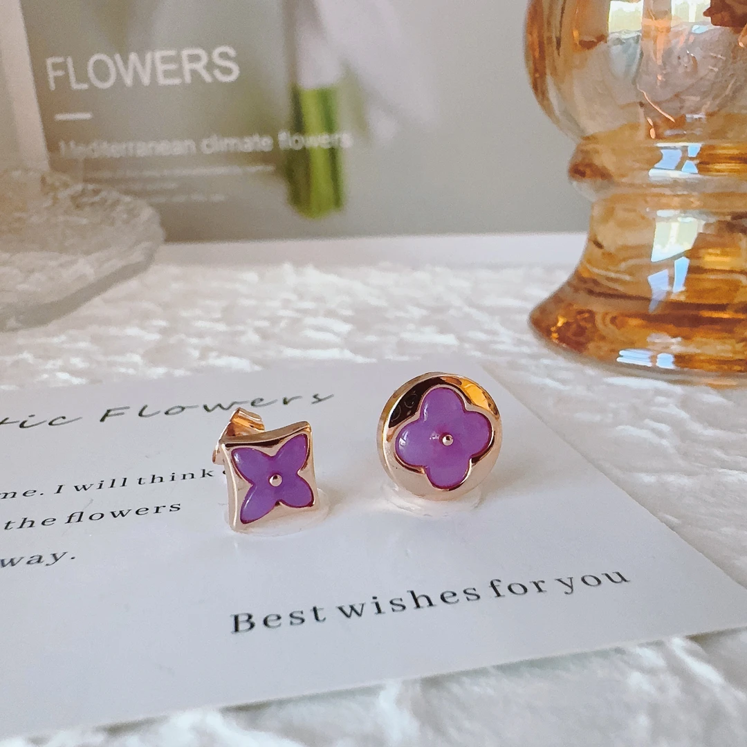 铜合金石英石耳饰 2103 经典紫色AB款不对称耳钉