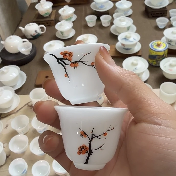 冰种专场手绘釉上彩梅花对杯