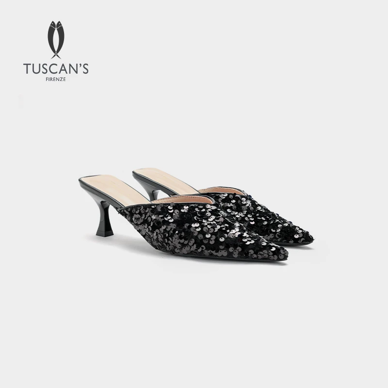 TUSCAN'S新款法式时尚气质优雅高级感亮片尖头女士细跟高跟鞋309