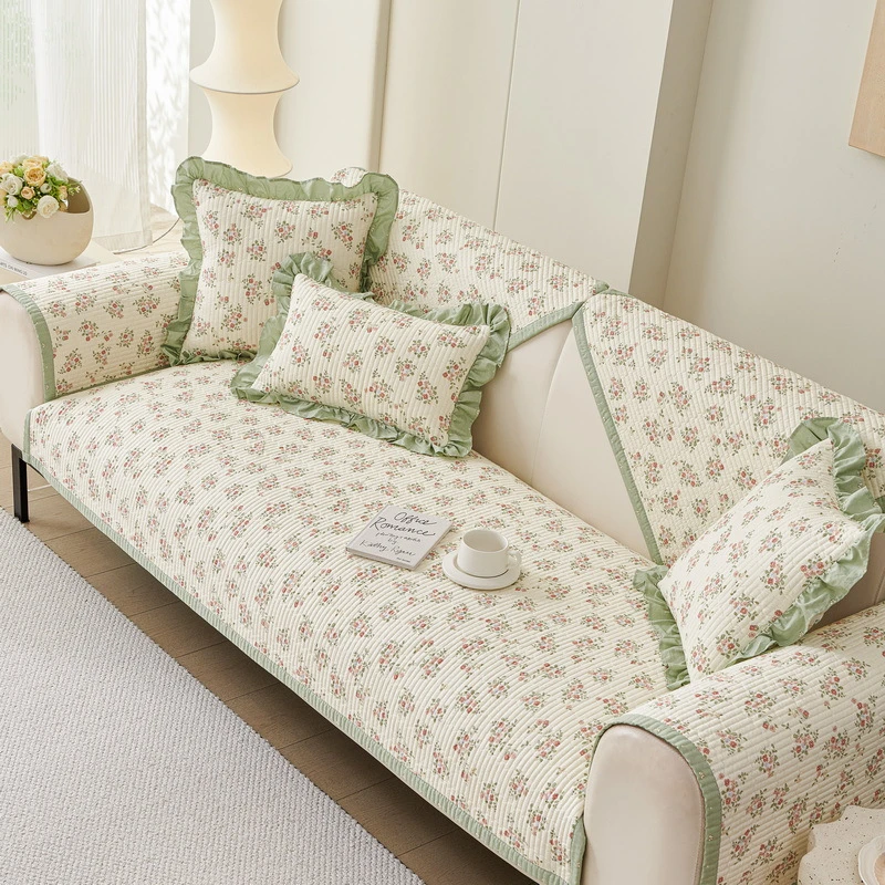 直排田园奶油风小清新沙发垫全棉防滑沙发套罩巾四季纯棉坐垫盖布