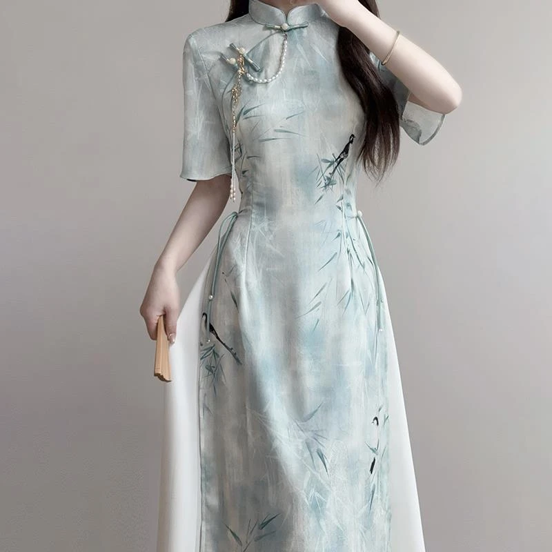 旗袍2025新款新中式改良年轻款奥黛连衣裙国风少女春夏日常显瘦