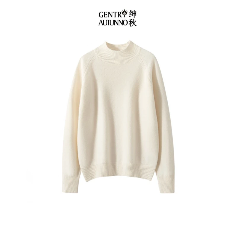 【100%纯山羊绒】插肩袖半高领加厚款秋冬保暖羊绒针织衫300克左右