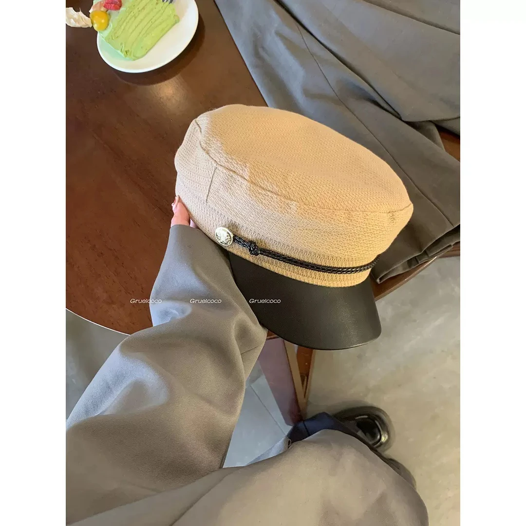 噜噜啦噜 英伦学院风报童帽女秋冬复古平顶贝雷帽八角韩版海军帽