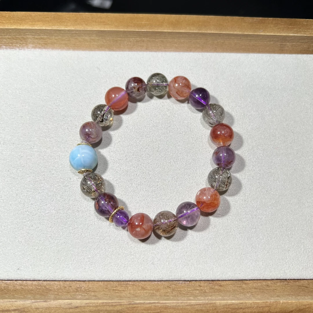 黑金超胶花紫幽灵多宝海纹石手串 KT24032429