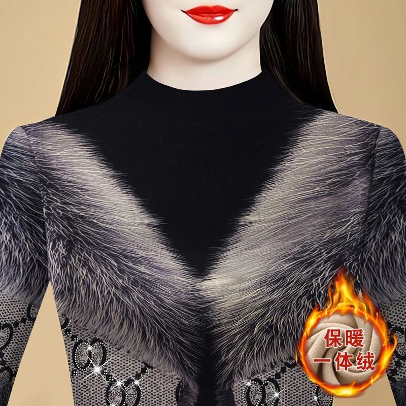 双面德绒保暖内衣女加绒加厚内搭打底衫秋冬洋气尚百搭半高领上衣