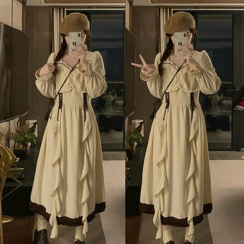 大码女装早春新款胖妹妹复苏柏林灯芯绒连衣裙女2025新款显瘦长裙