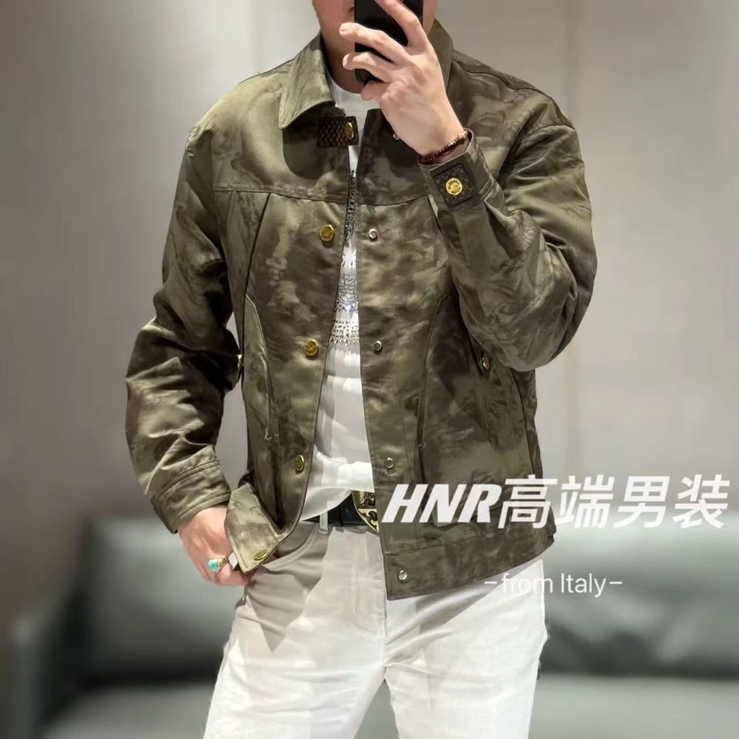 迷彩利益裁剪拼接落肩款春季三色高端男士夹克683