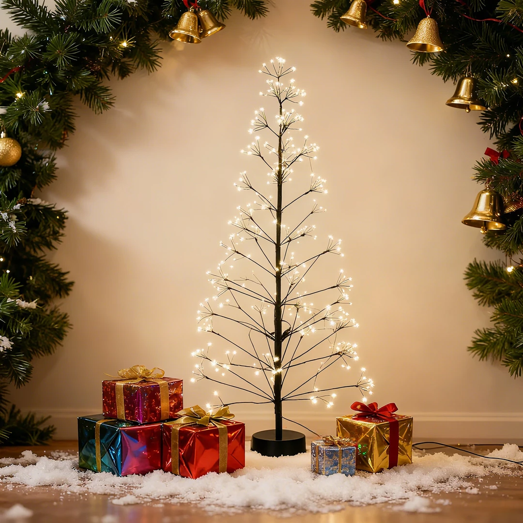 2.1米LED铁艺圣诞树灯 暖白光效落地式圣诞新年橱窗装饰氛围灯