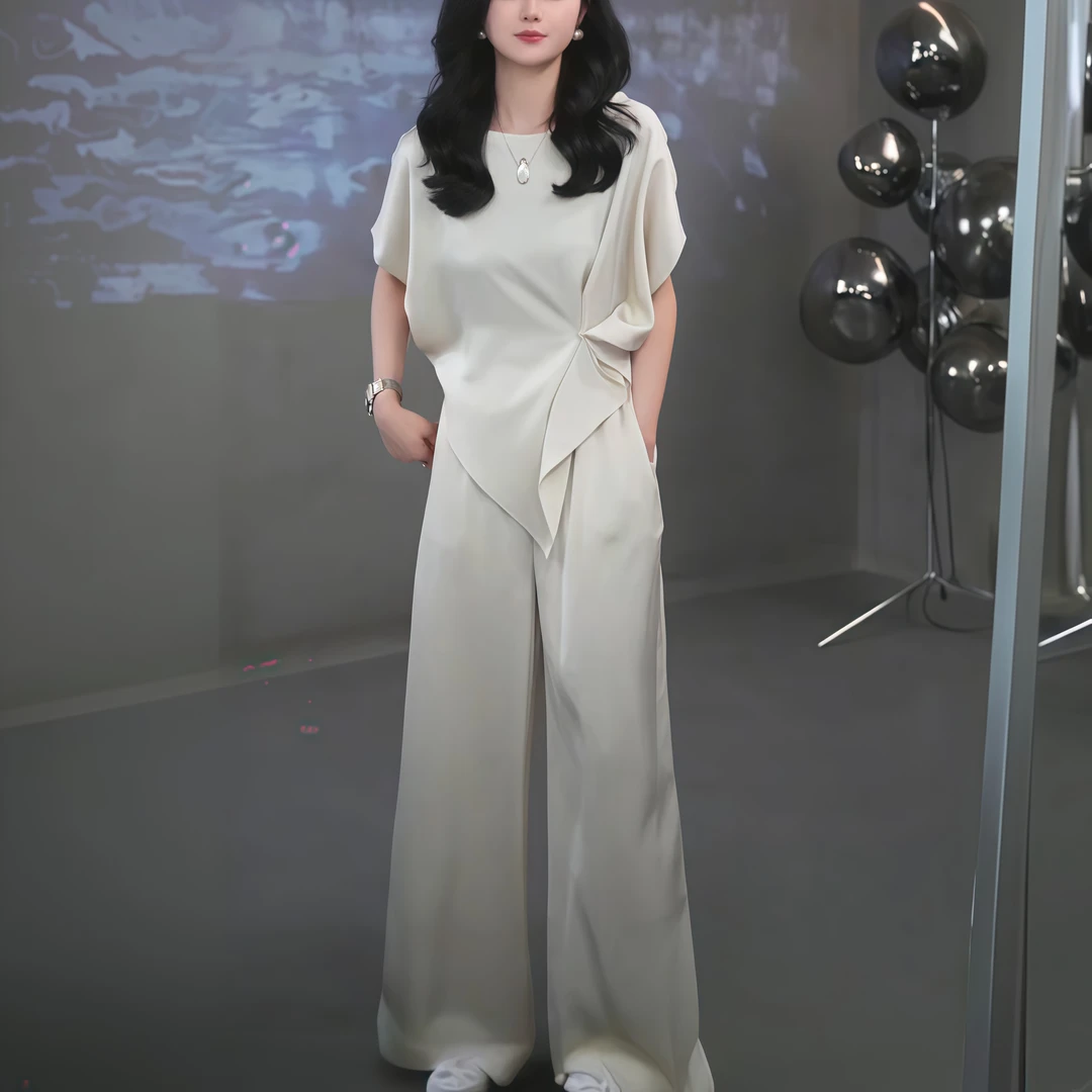 显瘦休闲女装小众INS风静奢风时尚套装设计师黑色气质轻熟风短袖
