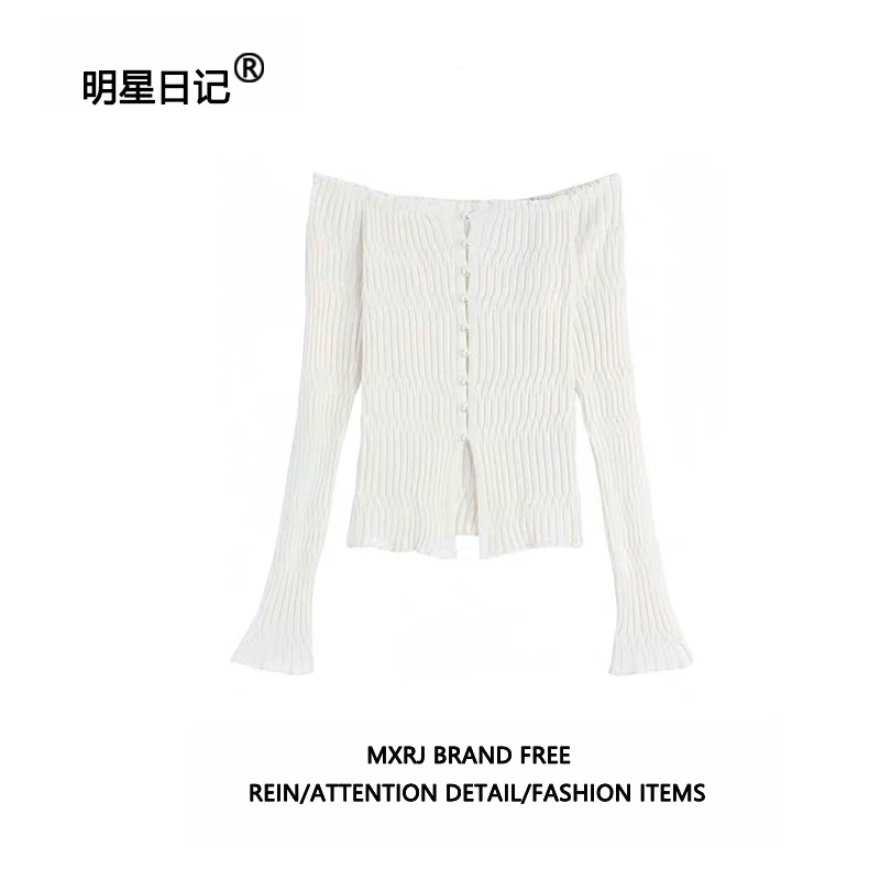 许我耀眼赵露思许妍同款白色一字肩针织衫白色休闲百搭打底上衣女