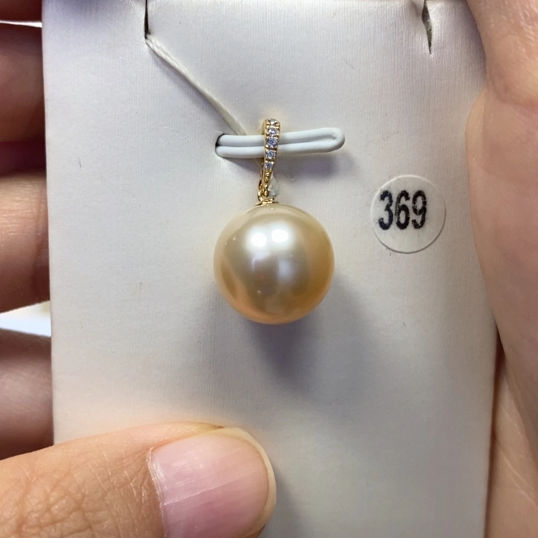 吊坠(不含链)18K金镶嵌海水珍珠干枯玫瑰金正圆无瑕12.7mm
