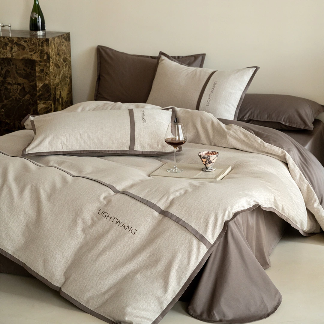 轻奢云感色织丨长绒棉四件套纯棉全棉亲肤裸睡床单被套高级感床品