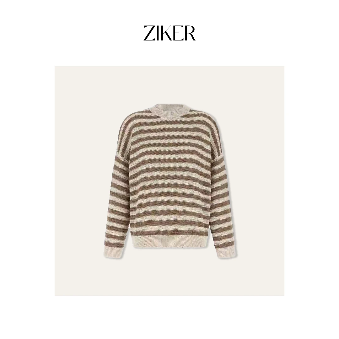 ZIKER｜“BC”宽松高织亮片圆领长袖毛衣针织衫