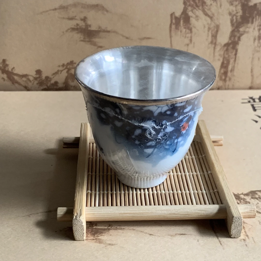 纯手工清欢纳福瓷包银杯陶瓷蓝色家用