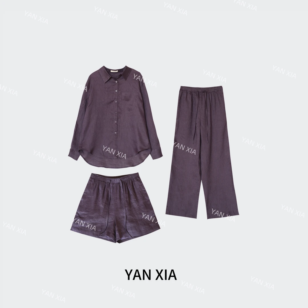 "超薄加密亚麻" 100亚麻套装 简约休闲慵懒风 巨舒服 W-311