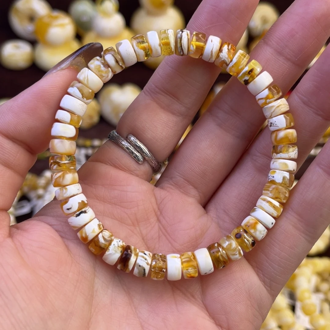琥珀未镶嵌手链7mm金白手串