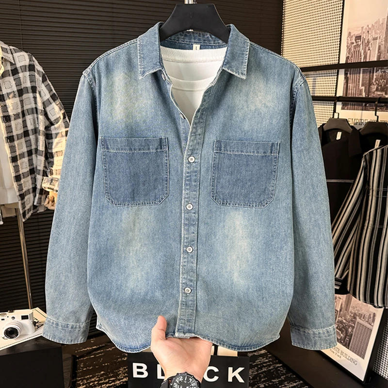 牛仔衬衫男士长袖春秋宽松痞帅复古韩版上衣外套工装百搭外穿衬衣