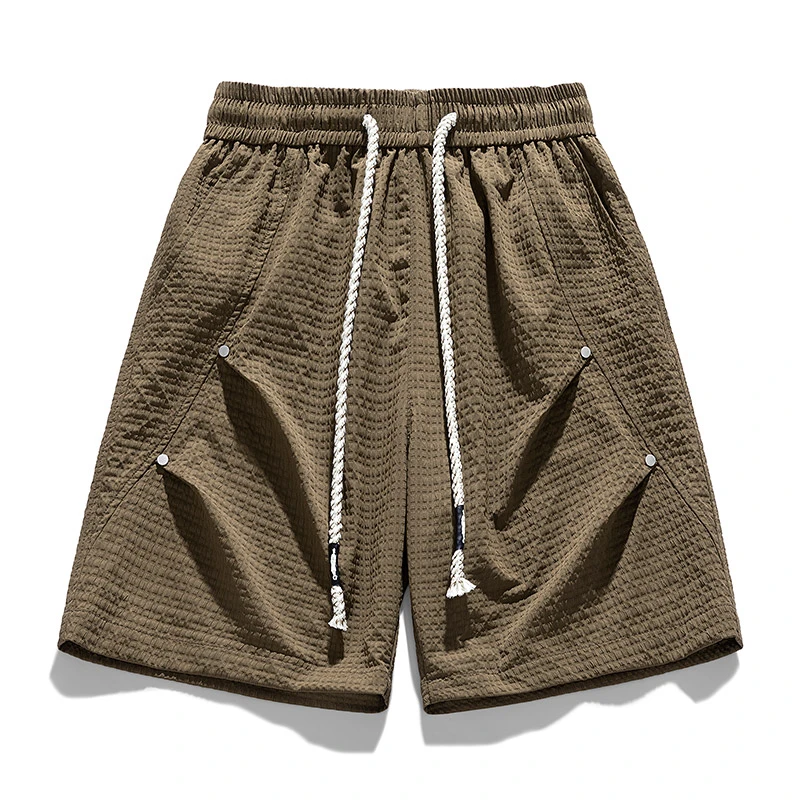 稻草人泡泡纱冰丝短裤男夏季薄款宽松加大码运动五分裤男士休闲沙